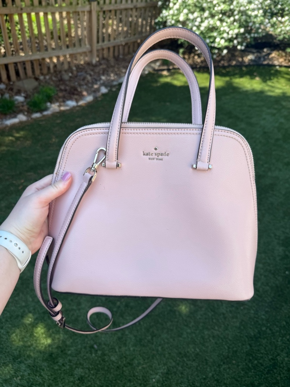 Kate Spade Pink Leather Dome Satchel with Removable Strap
